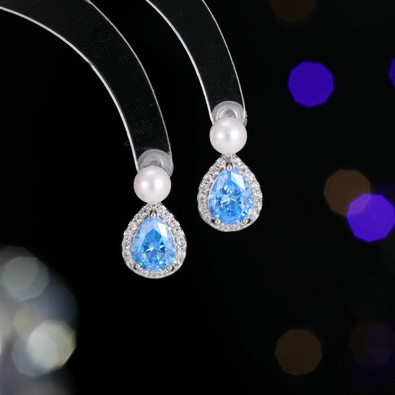 

Пресноводный жемчуг легкие роскошные нишевые простые универсальные серьги-гвоздики изысканные серебряные игольчатые циркониевые слезы капли воды серьги женские синий