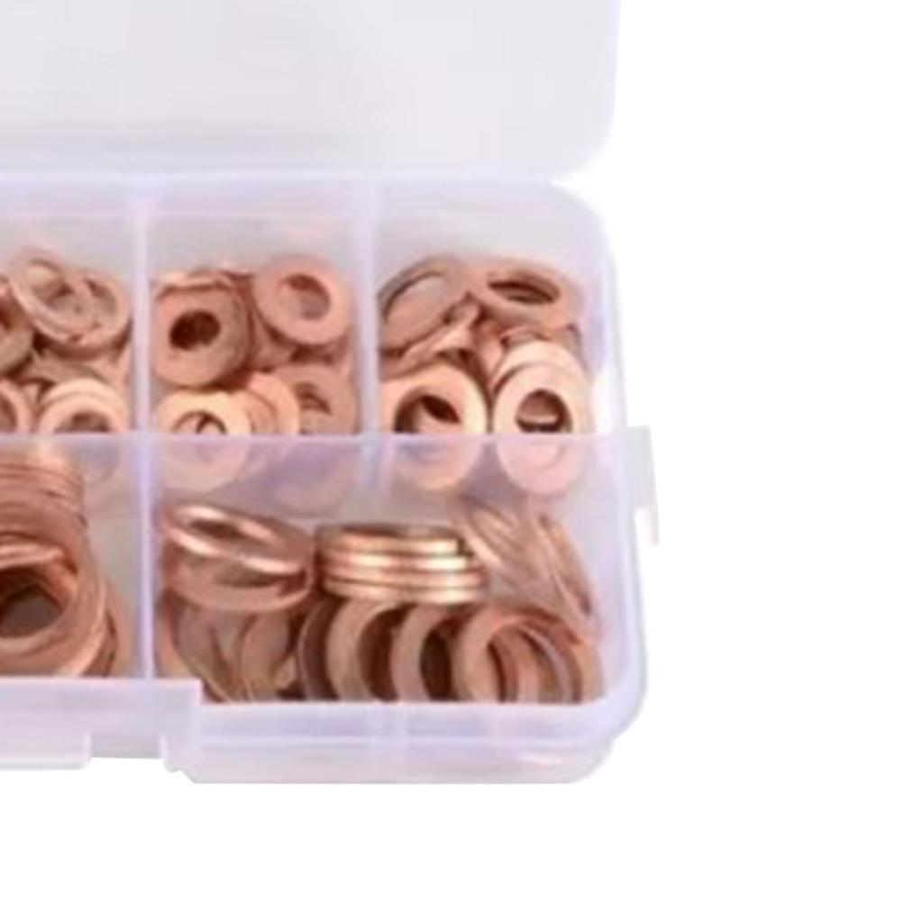 200 Pcs Flat Washers M5 M6 M8 M10 M12 M14 Copper Sealing Rings Gasket Assortment Kit