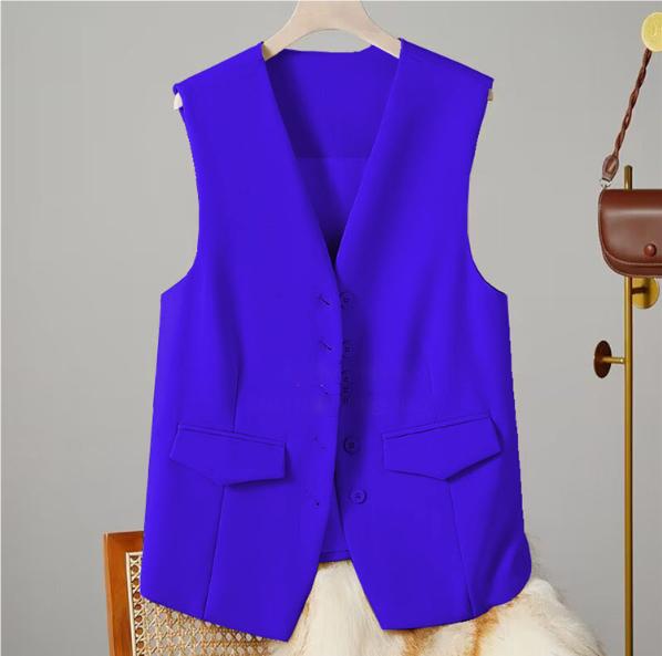 Dámská obleková vesta Elegantní dámská vesta s výstřihem do V Business vesta Bez rukávů Vesta pro styl dojíždění do kanceláře Jednobarevná Jednořadá