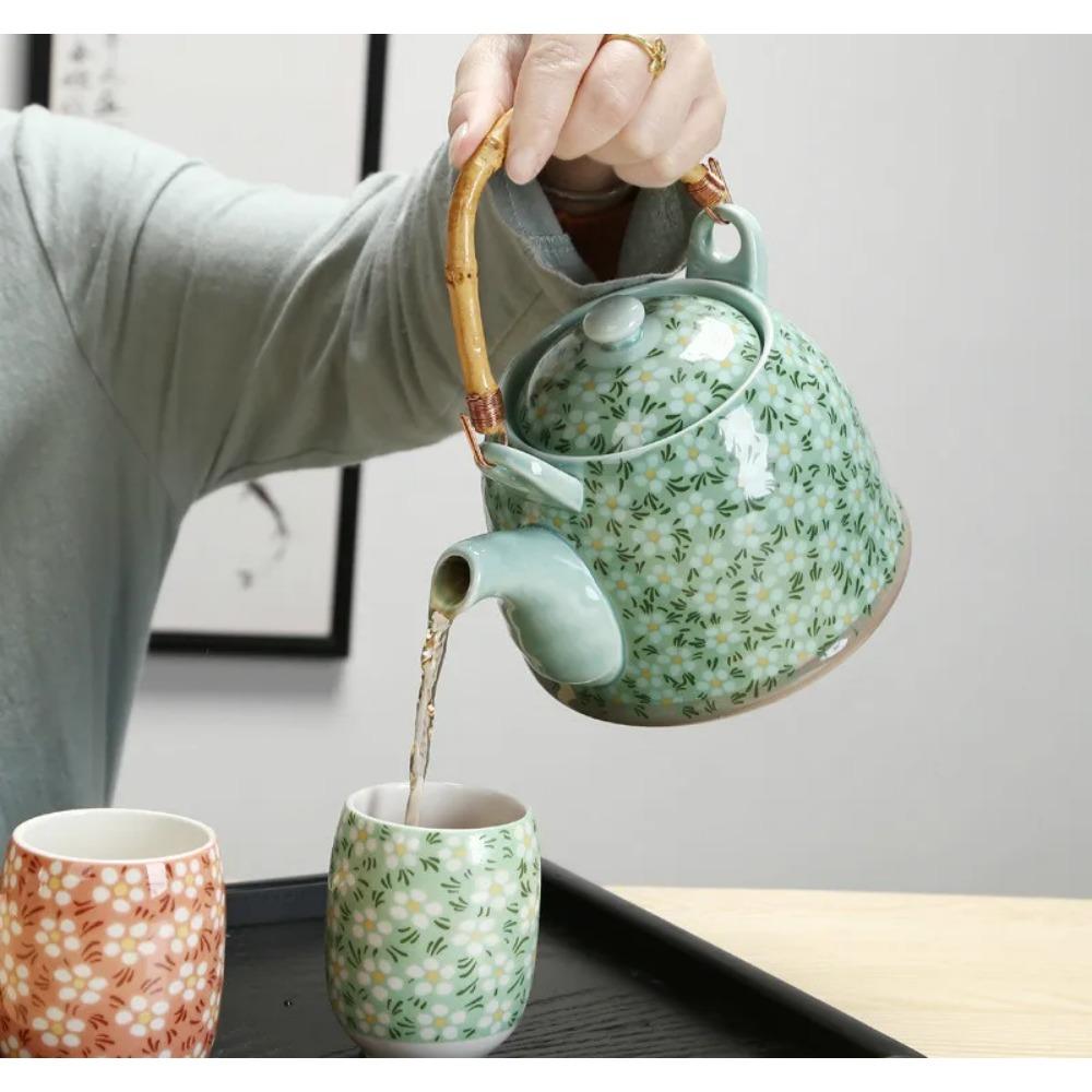 Large Capacity Ceramics High Temperature Resistant 800ML with Filter Ceramic Kettle Teapot Flower Pattern A Variety of Styles