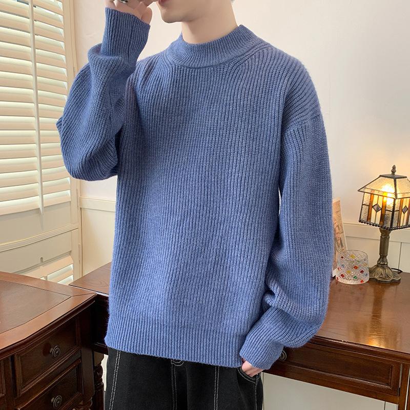 

Осенне-зимний свитер мужской модный повседневный универсальный полосатый вязаный свитер мужской круглый вырез теплый толстый шерстяной свитер 3XL темно-синий