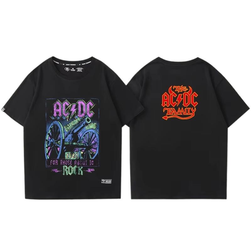 ACDC Bands Shortsleeved  Tshirts for Both Men and Women Retro Printed Metal Rock Trendy Ins Shortsleeved