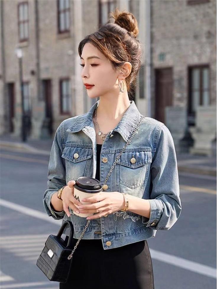 Women's Retro Denim Jacket - Autumn 2025 Petite Collection, Age-Reducing Stylish Design