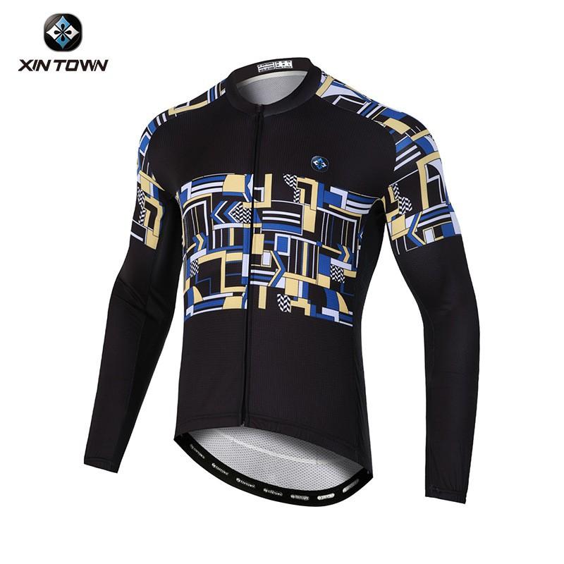 Mens Long Sleeve Cycling Jersey Moisture Wicking Bike Wear Road Riding Top