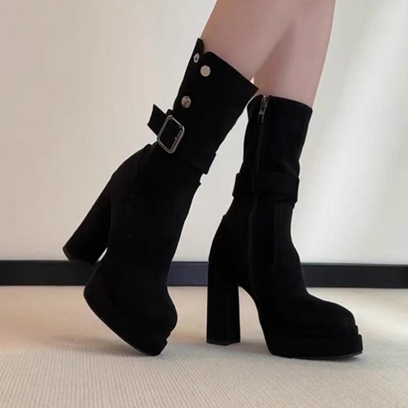 Fashion High Heels Women Ankle Boots Chunky Fashion Shoes New Dress Pumps Winter 2025 Designer Suede Luxury Chelsea Botas Mujer Zapatos