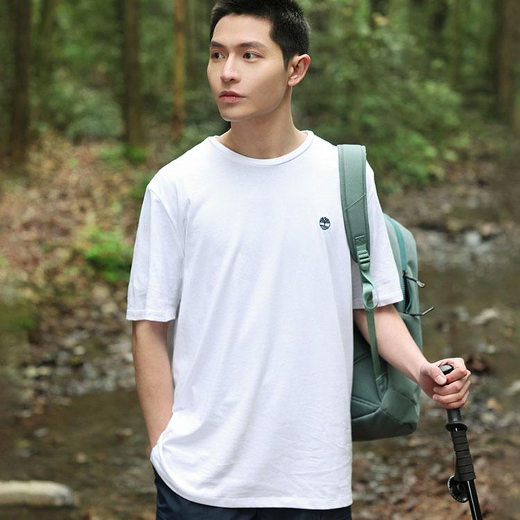 Timberland Solid Color Micro Logo Sports Casual Crew Neck Short Sleeve T-Shirt Men Tops White A6DKU-100