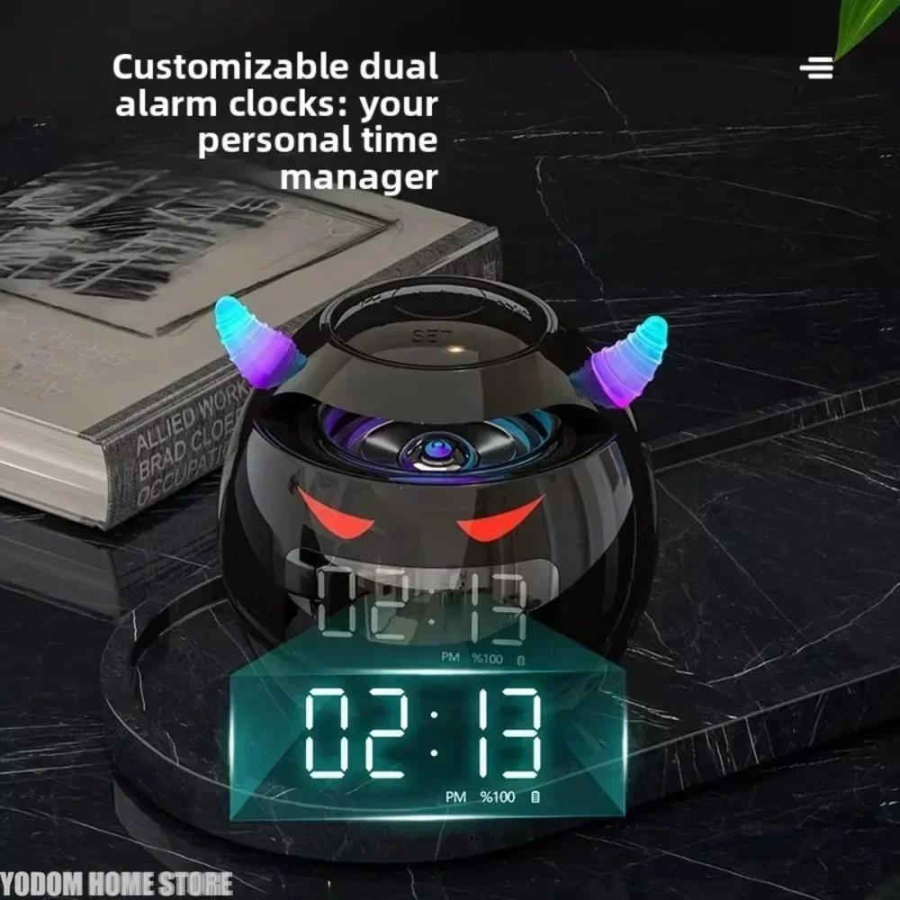 Spherical Bluetooth Speaker LED Digital Dual Alarm Clock with Voice Call Portable Wireless Audio Device for Home Bedroom