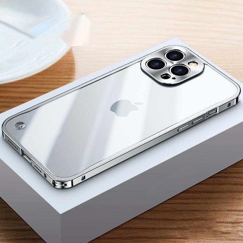 Coque de téléphone à cadre métallique Pour iPhone 17 11 12 13 14 15 16 Pro Max Alliage d'aluminium Protection Complète de l'Objectif Coque Arrière Métallique Plaqué Pour iPhone 13 mini