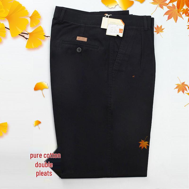 

Мужские повседневные хлопковые брюки с высокой посадкой больших размеров – Осень и Зима, Плотные, Свободные с двойной складкой, Глубокая ластовица для мужчин среднего и пожилого возраста Size 30 (2 3 Waist)