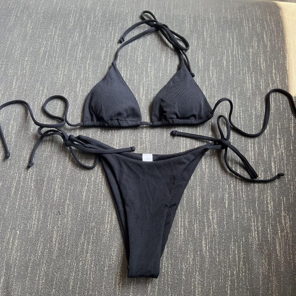 European and American Sexy Three-Point Small Sunken Stripe Split Swimsuit Bikini Bikini