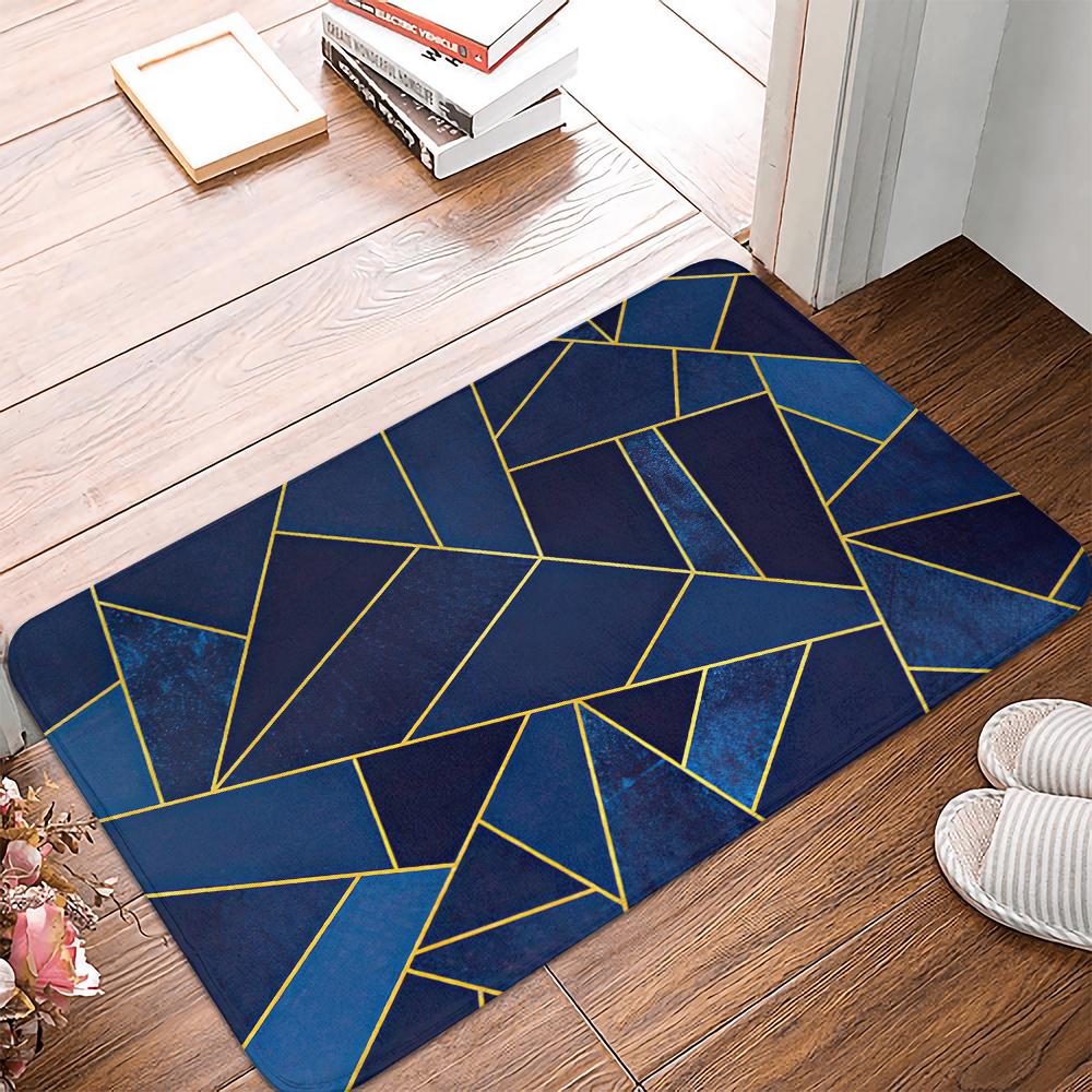 Deep Blue Modern Kitchen Mat Geometric Bedroom Entrance Doormat Home Floor Decoration Living Room Carpet Bathroom Non-Slip Rug