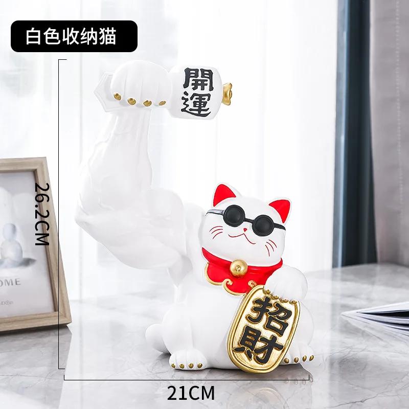 Golden Cat Figurines Muscle Arm Lucky Cat sculpture Ornaments Resin Storage Tray Storage cup holder key holder  Decoration