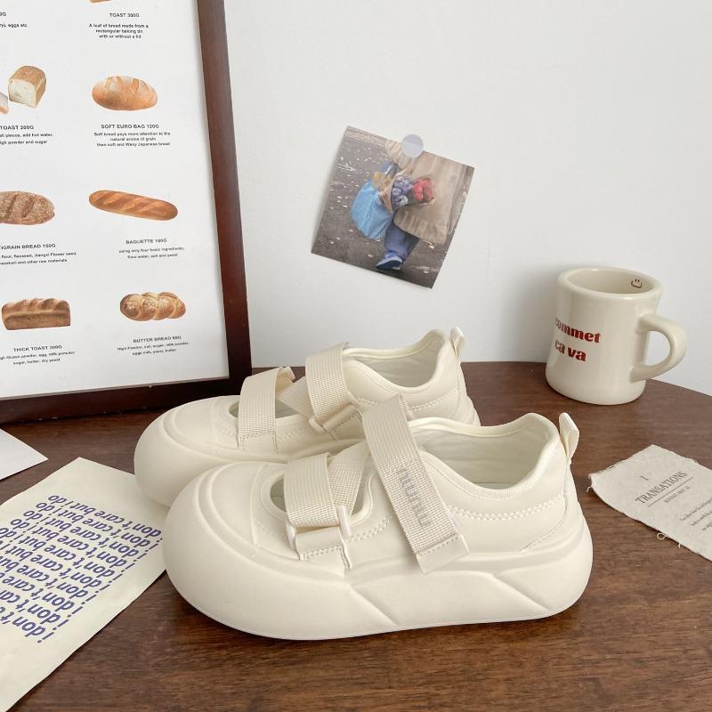 

Little white shoes women s summer sandals Velcro bread shoes big head board shoes round head shallow mouth platform shoes 35 бежевый