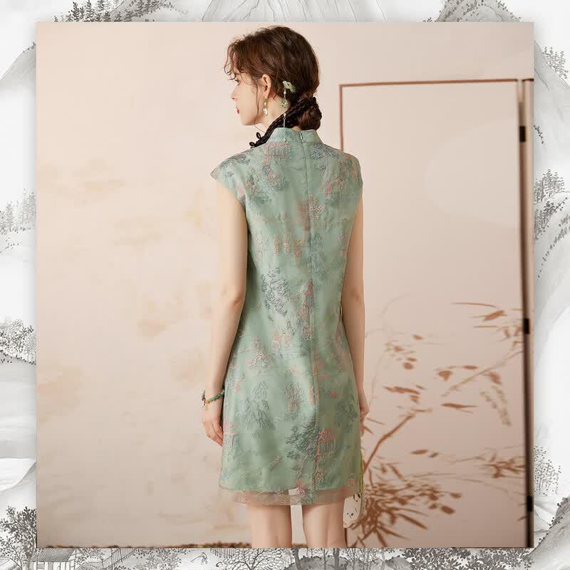Bailuyu New Chinese Style Embroidered Stand Collar Qipao Dress