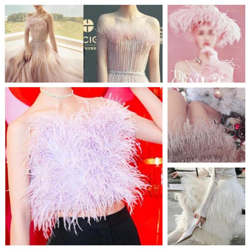 Natural Ostrich Feather Ribbon Trim 10M Diy Sewing Decor for Wedding Dress Clothing Craft Needlework Handicraft Feather Cloth