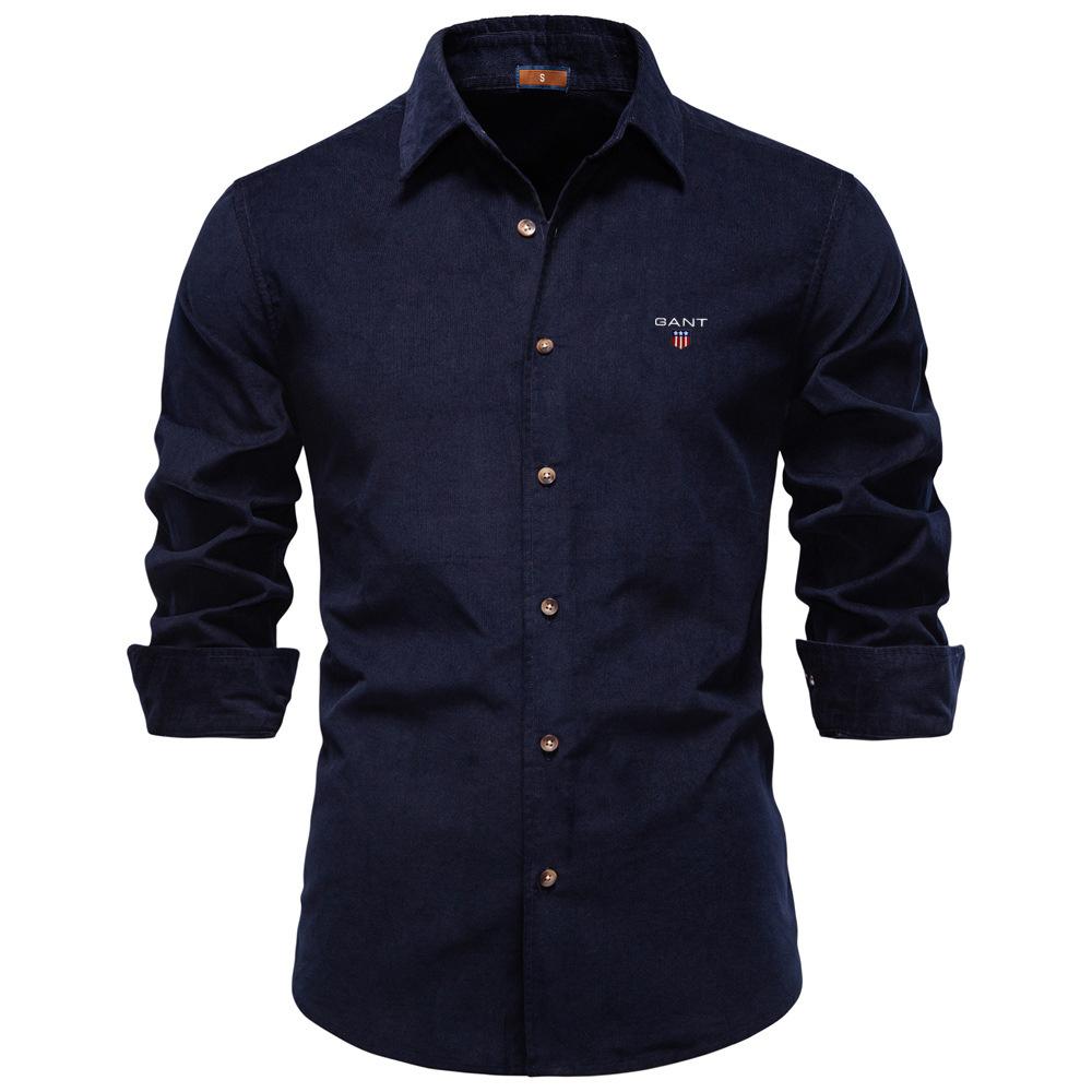 Gant Pánská manšestrová košile z čisté bavlny s klopovým límcem, business casual košile s dlouhým rukávem, novinka podzim a zima 2025 s výšivkou
