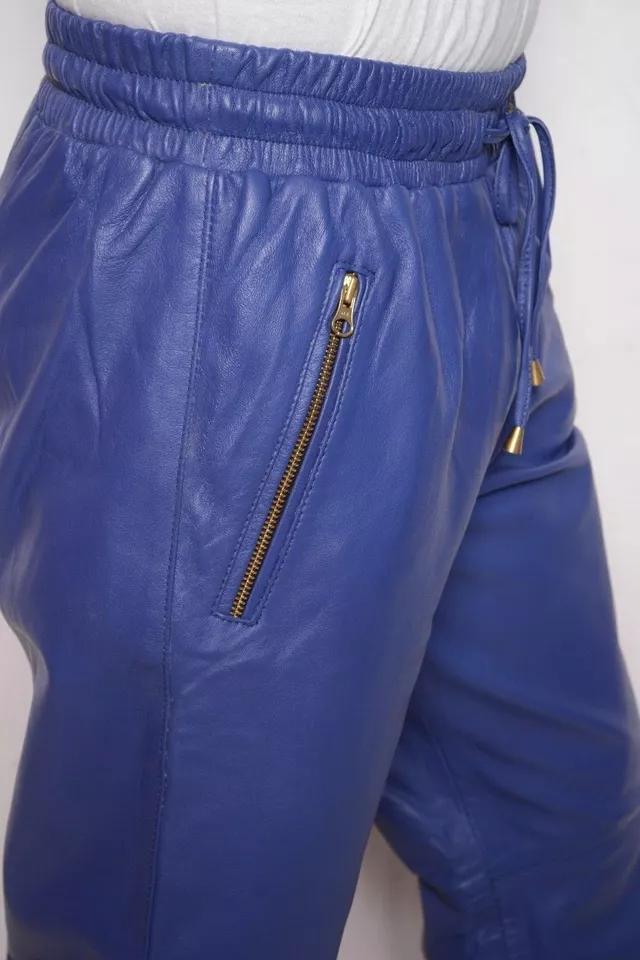 Stylish Trousers Biker Casual Jogger Blue Men's Genuine Lambskin Pant Handmade Leather