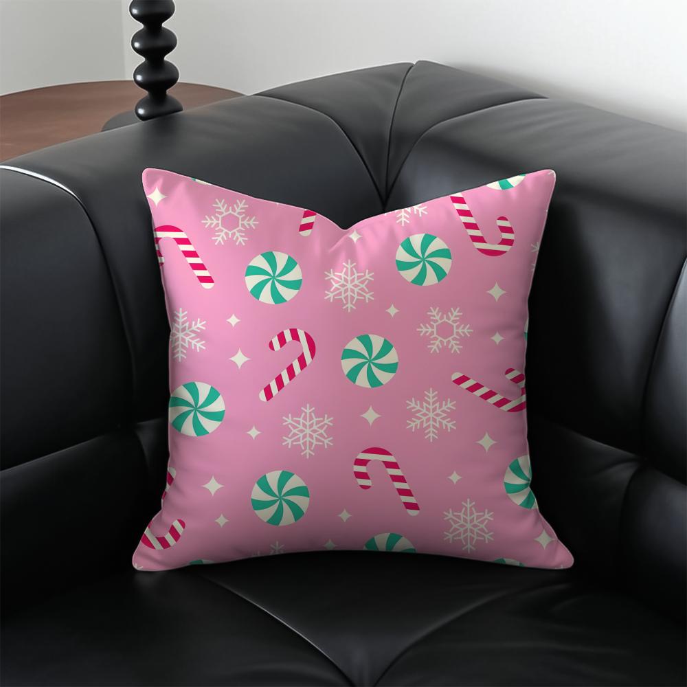 Christmas Candy Cane Holiday Cushion Cover Pillow Case Antidustmite Invisible zipper silky plush cushion
