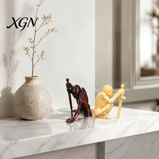 Mysterious Room Ornament 3D Printed Skeleton Figurine with Swords, Creative Desktop Ornament, Gifts for Friends Swords Statue Home Office Halloween