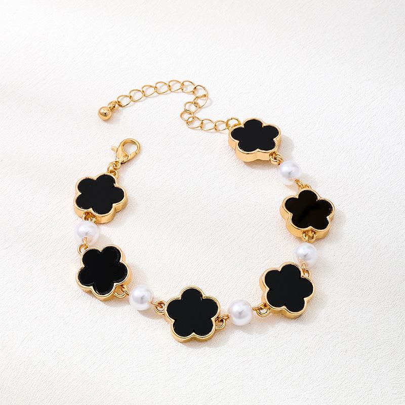 2026 New Classic Five Leaf Flower Charm Bracelet for Women Pearl Splice Chain Wristband Drip Glaze Bangle Luxury Jewelry Gifts