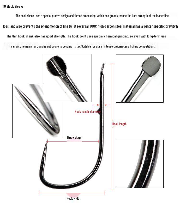 Barbless Japanese Fishing Hooks with TG Black Sleeve, Sharp Point, and Wire Groove - 100 Pieces
