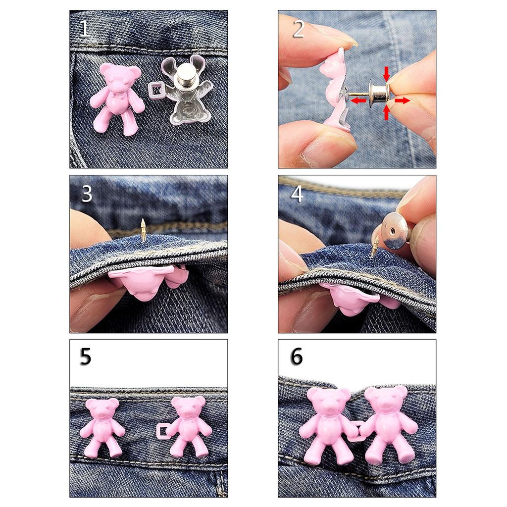 2Pcs Bear Shaped Jean Button Pin Adjustable Waist Buckle Extender Button Detachable Jean Button Pins, No Sewing Required