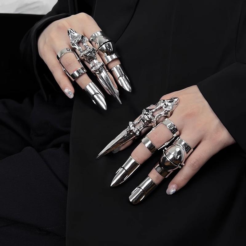Punk Metal Exoskeleton Index Finger Joint Bone Ring Gothic Rock Machinery Fingertip Ring Long Finger Rings Cosplay Jewelry Gift