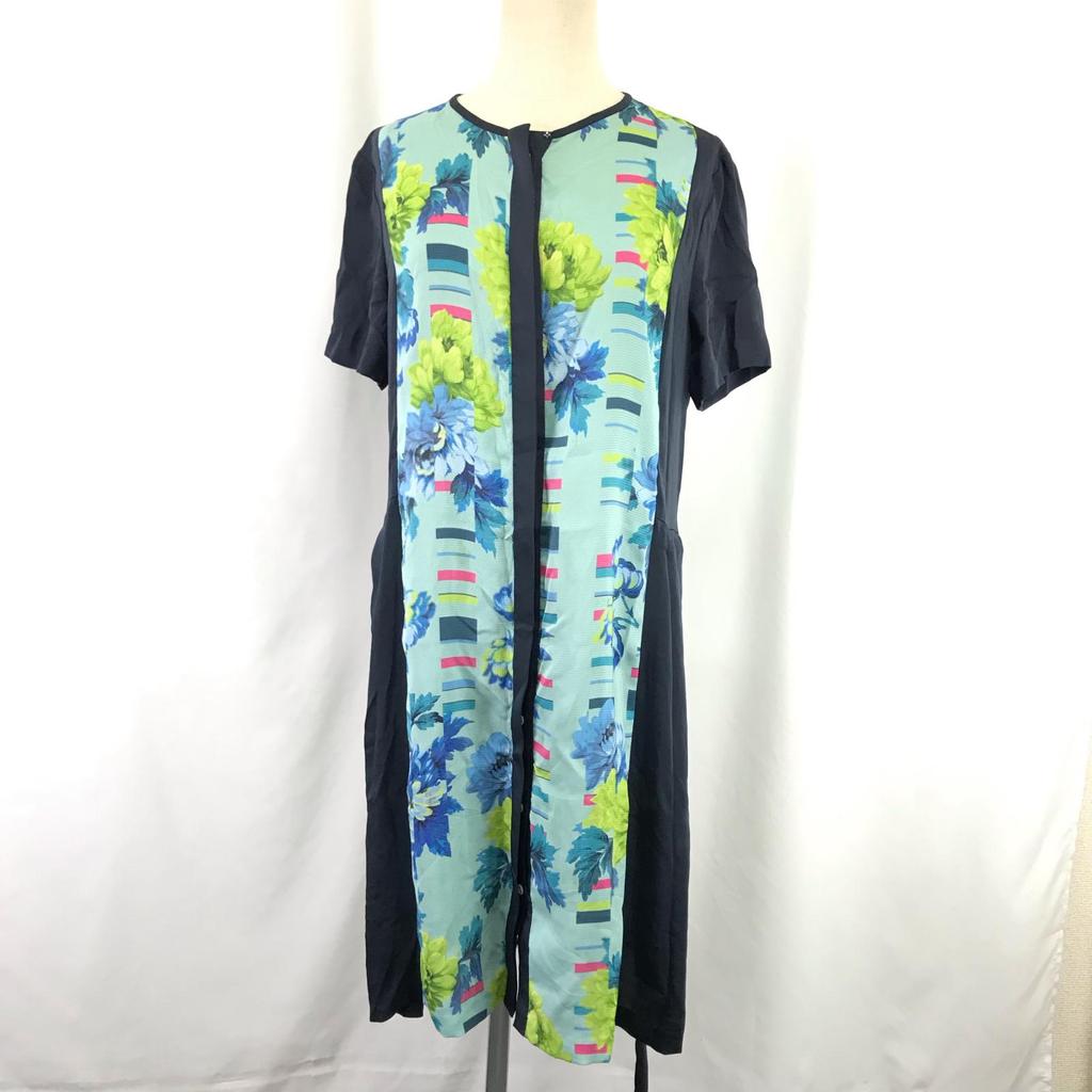 PAUL SMITH BLACK Lightweight Spring Summer Short Sleeve Dress [Size 42/Knee Length/Navy/Floral Pattern] Waist Tie(USED)