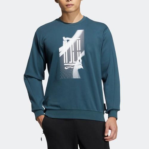 Adidas Graphic Print Crewneck Pullover Sweatshirt Men's Deep Night Gray