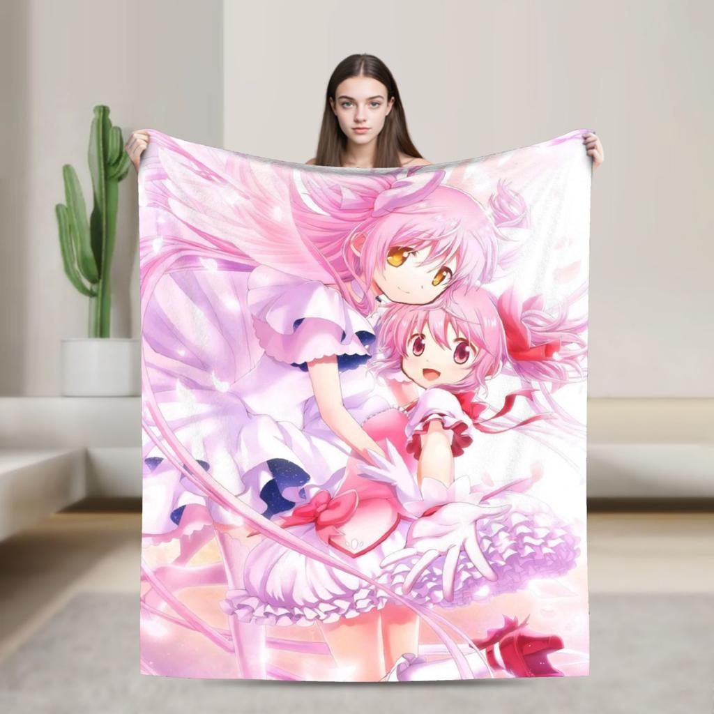 Anime Puella Magi Madoka Magica Flannel Blanket Comic Novelty Throw Blanket for Home 150*125cm Bedspread