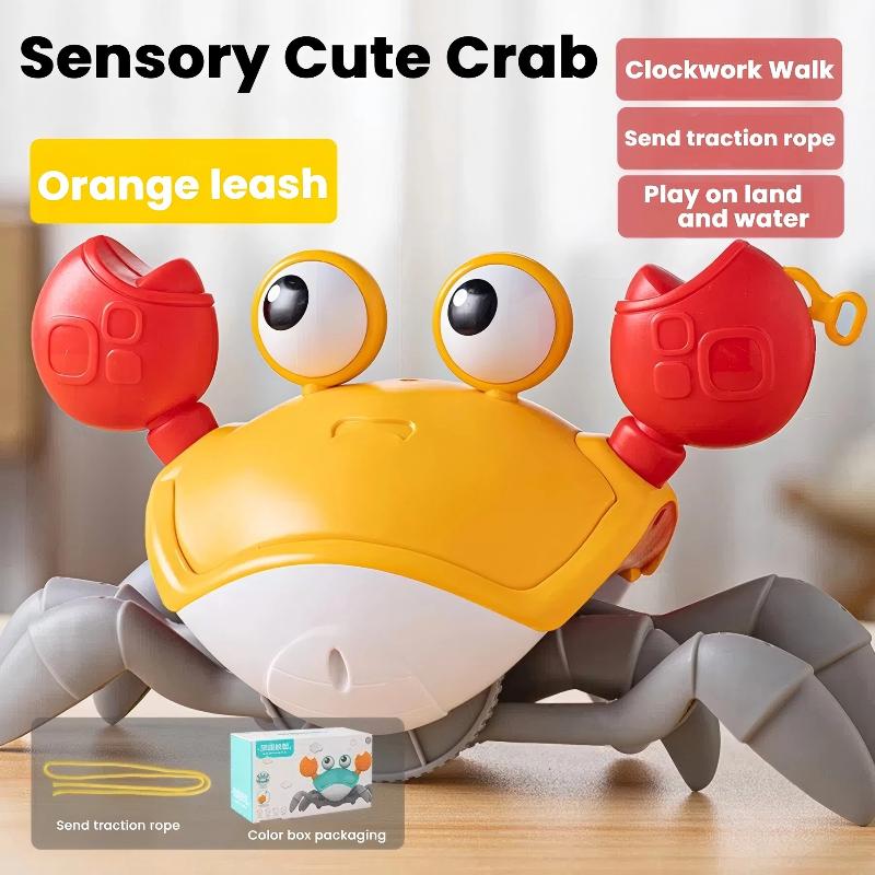 Crawling Crab Baby Toys with Music LED Light Up Musical Toys for Toddler Automatically Avoid Obstacles Interactive Toys for Kids