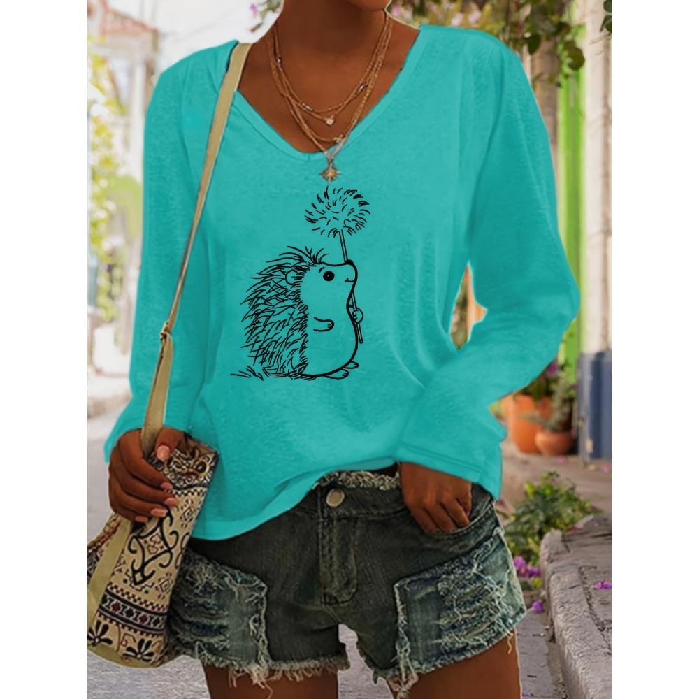 European and American women's large-size fashion casual V-neck long-sleeved bottom T-shirt
