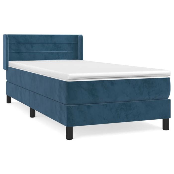 3130989 vidaXL Lit à sommier tapissier et matelas Bleu foncé 80x200 cm Velours