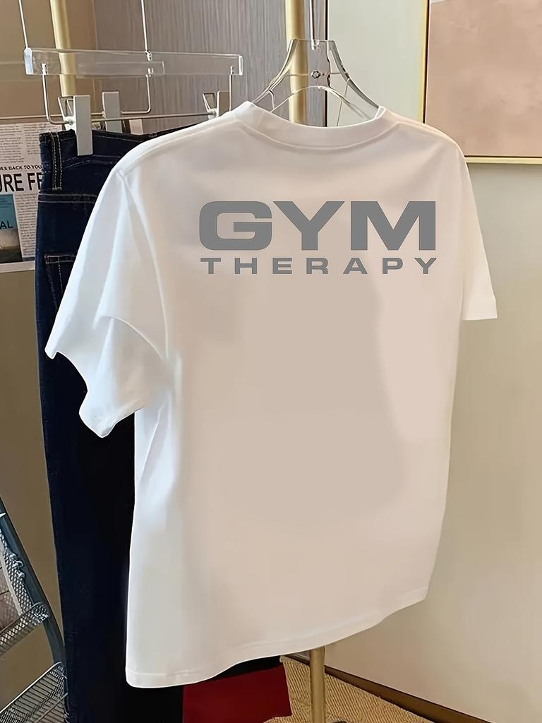 Letter Print Short Sleeve Round Neck Sports T-Shirt for Women