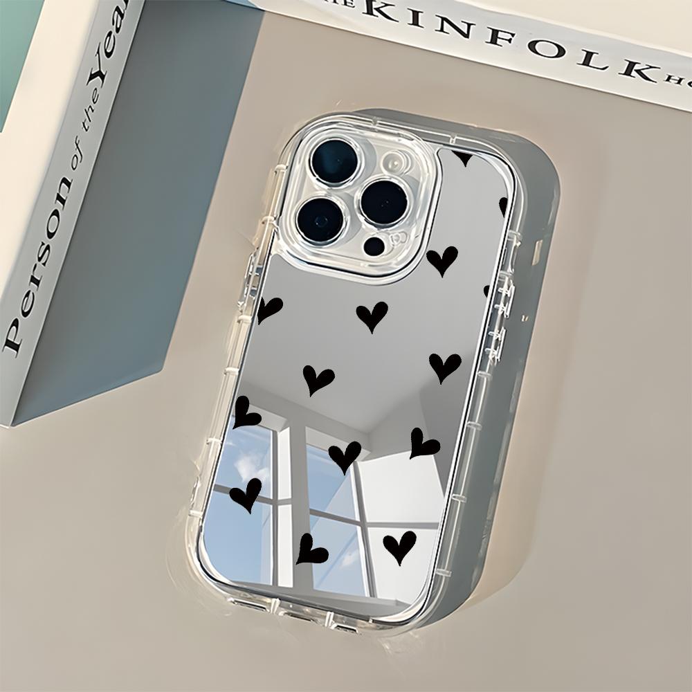 Minimalist Heart Pattern Mirror Soft Phone Case For iPhone 11 12 13 14 15 16 17 Pro Max Air X XR XS 7 8 15 Plus Shockproof Cover