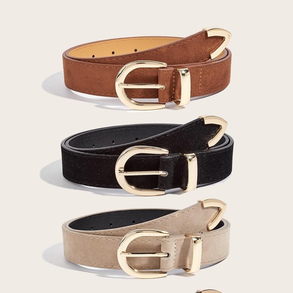 Color Solid Retro Simple Designer Pu Leather Belt Alloy Buckle Commuter Style