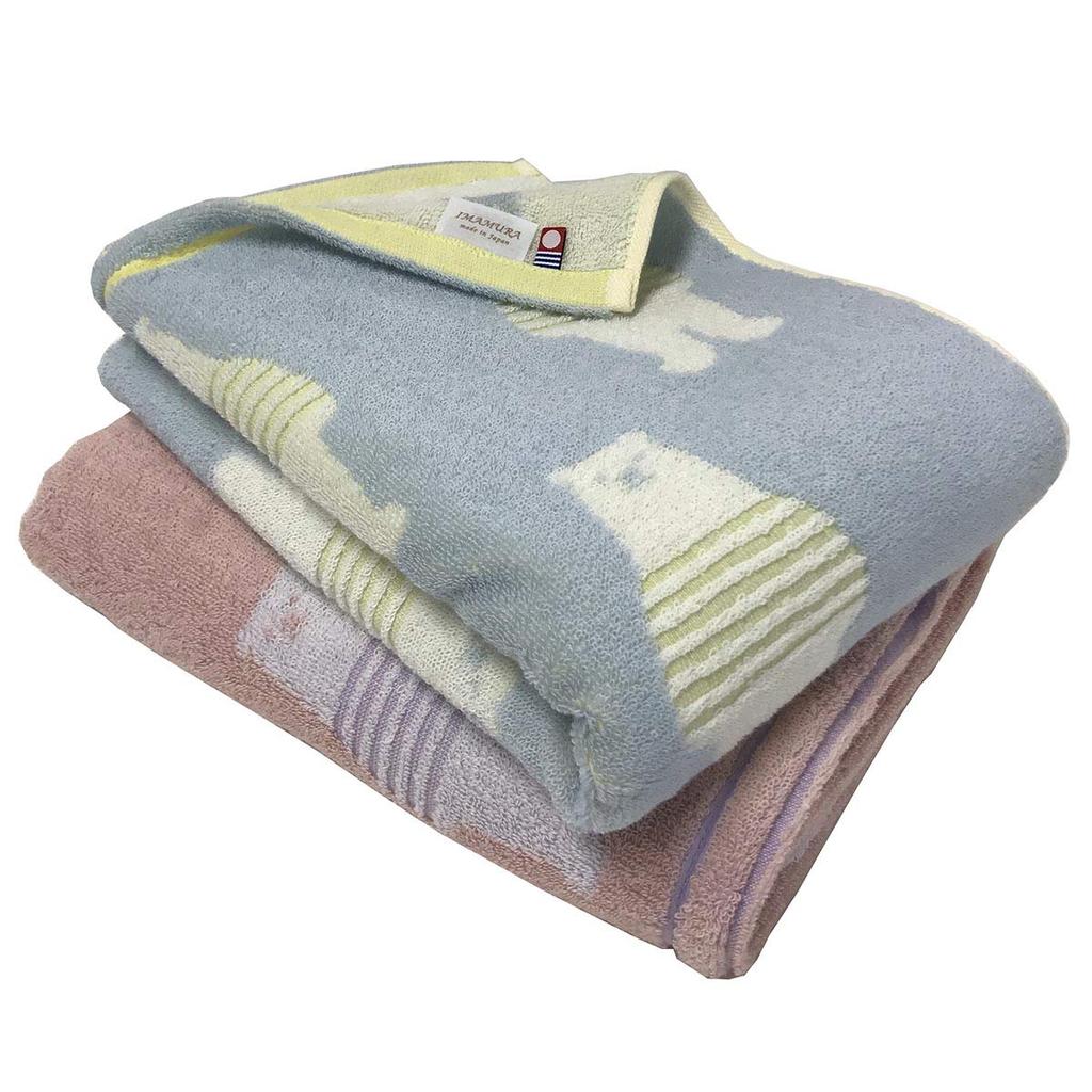 Imabari Towel Bath Towel Set of 2 60x120cm Blue Pink Border Bear Pattern Cute Fluffy Absorbent Quick Drying 1 [Brand Certified] (1 Blue, Pink)
