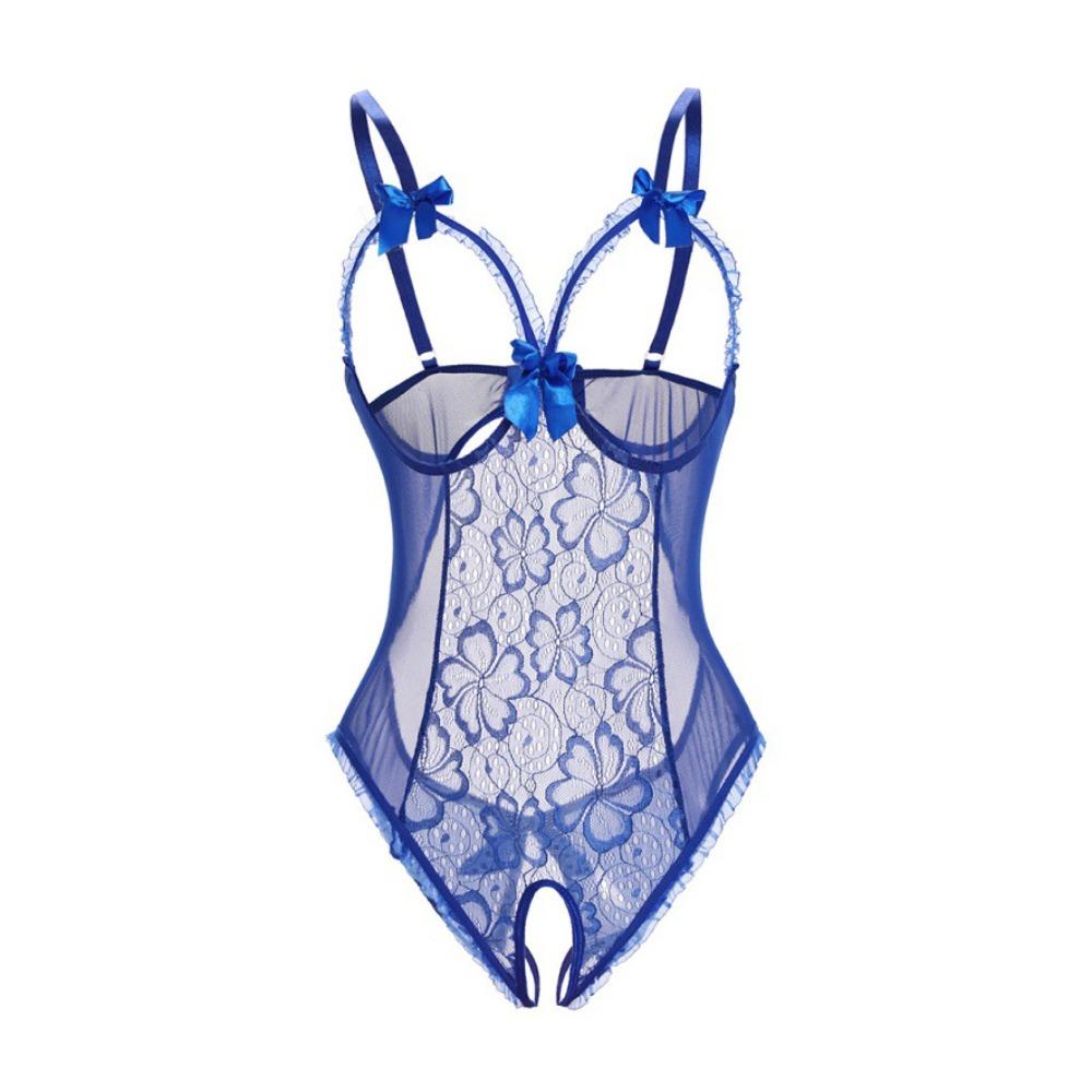 Deep V Women Underwear Open Crotch Lace Sling Nightwear Sweet Lace Bow Bodysuit Gifts