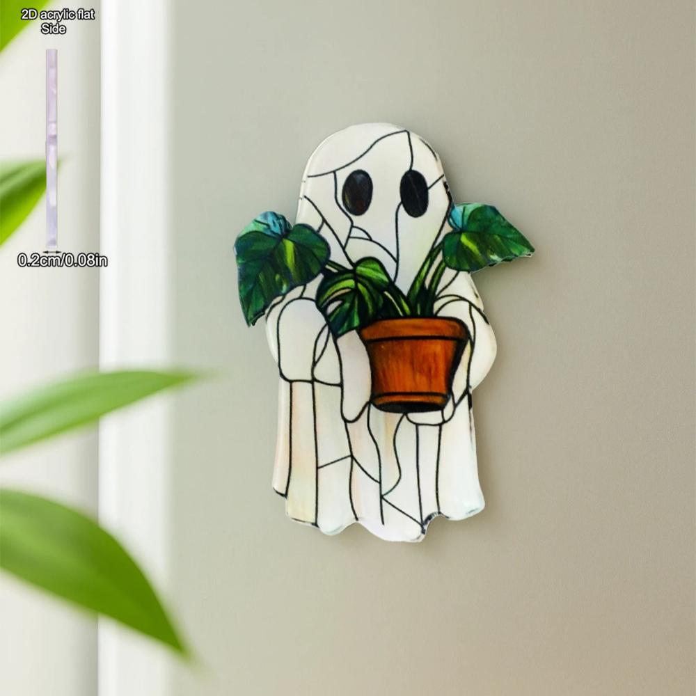 1pc Halloween Ghost Acrylic, Cute Ghost Holding Potted Plant Design, Four Seasons Decoration, Novelty Home Decor, Perfect Durable for Bedroom