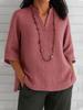 Women V Neck Three Quarter Sleeve Loose Casual Summer Blouse Shirt