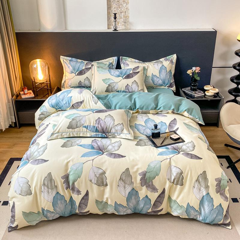 

Роскошные Плотные Постельные Комплекты из 100% Хлопка с Принтом Супер Мягкие Матовые Приятные к Коже Комплект Пододеяльника Осенне-Зимнее Постельное Белье 1.35m 4pcs set