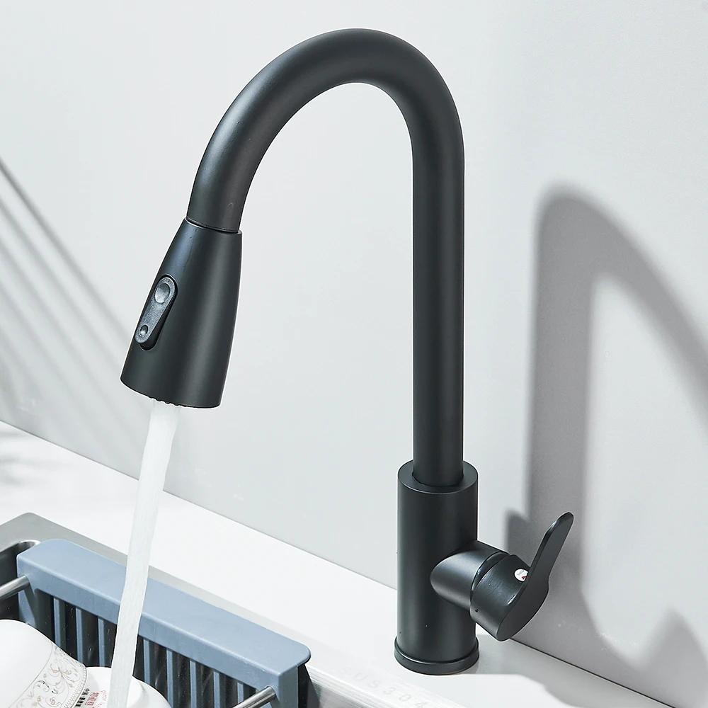 304 brushed kitchen faucet, black surface faucet, kitchen sink faucet, pull-out kitchen faucet, single hole faucet