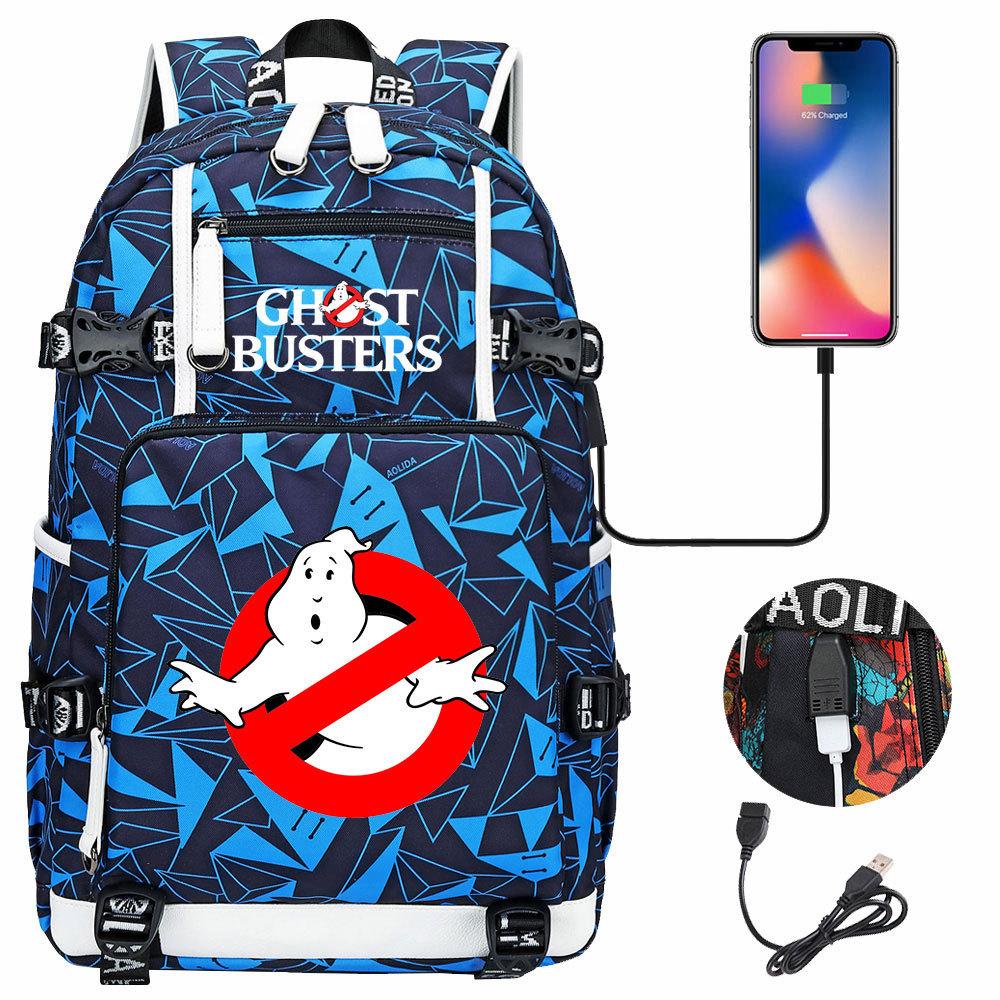 Batoh Ghostbusters s potiskem a USB nabíjením pro teenagery, studenty, na běžné cestování, venkovní denní batoh