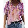 Summer V-neck 3D Flower Pattern Printed Top Fashionable Casual Short Sleeved Women's T-shirts