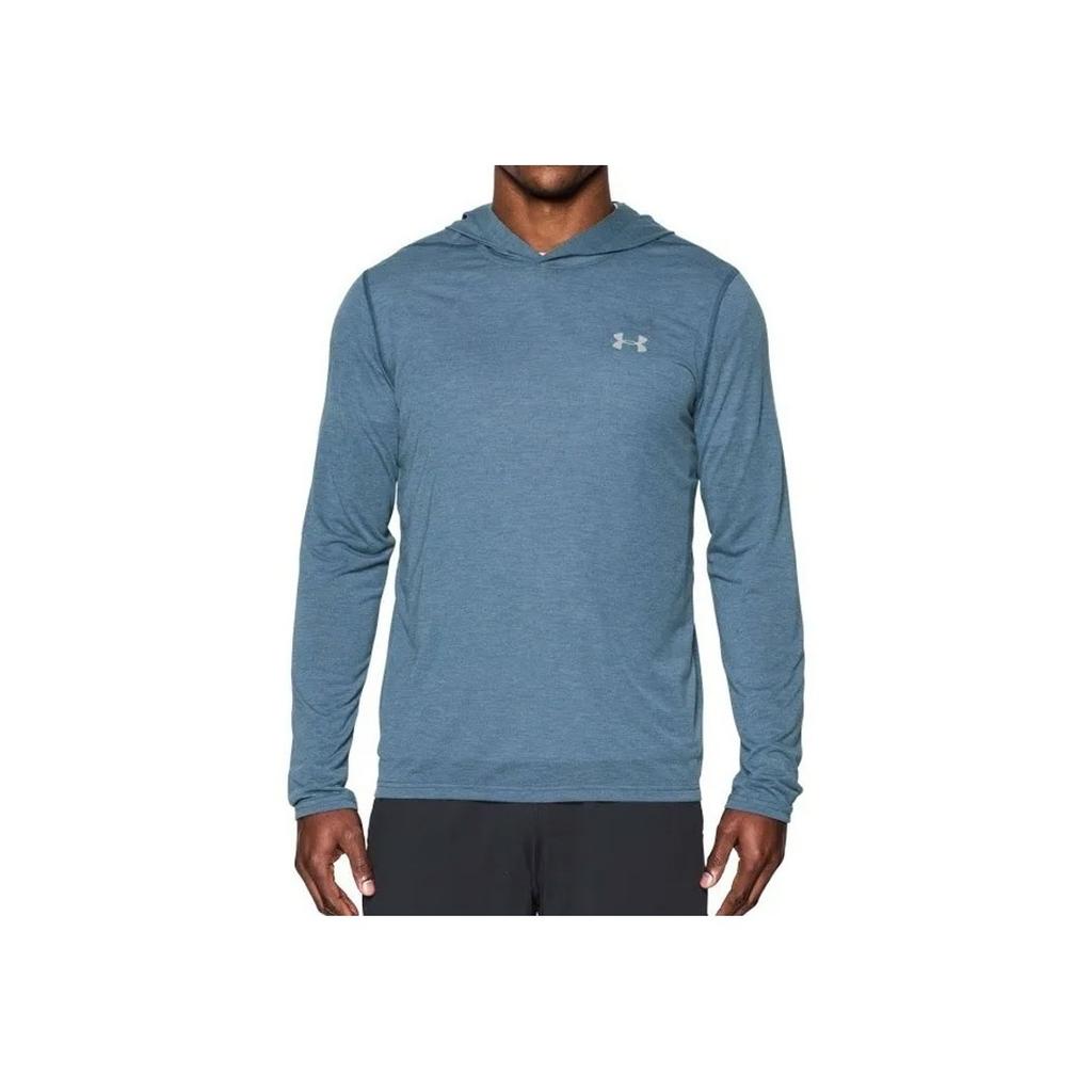 Under Armour Solid Color Logo Print Long Sleeve Hoodie Men Hoodies Blue 1289606-997