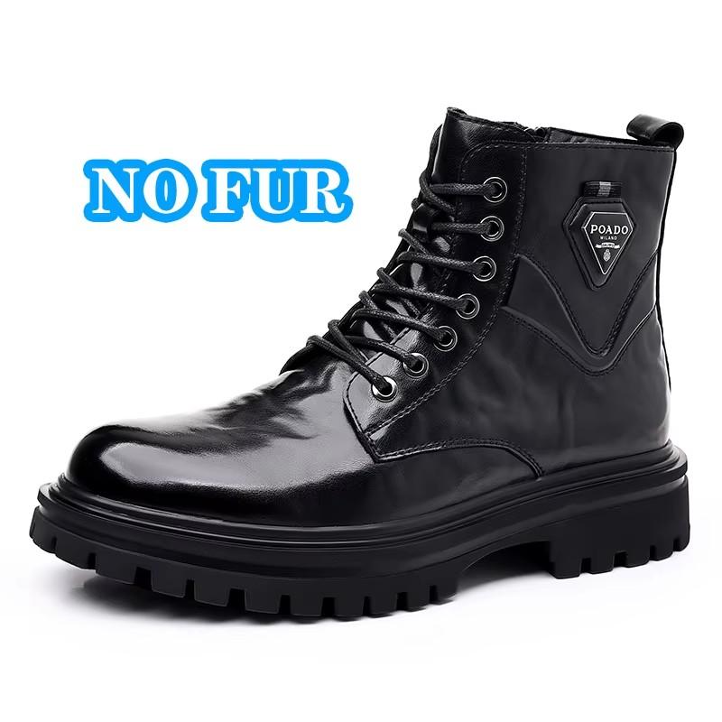 Fashion Casual Leather Ankle Boots Man Round Toe Motocross Boots Outdoor Plus Velvet High Top Shoes Warm Plush Fur Winter Boots for Men