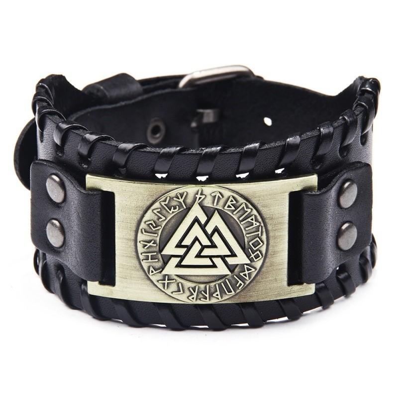 HNSP Wolf Rune Wrap Viking Leather Bracelet For Men Vintage Wide Bracelet Male  Accessory