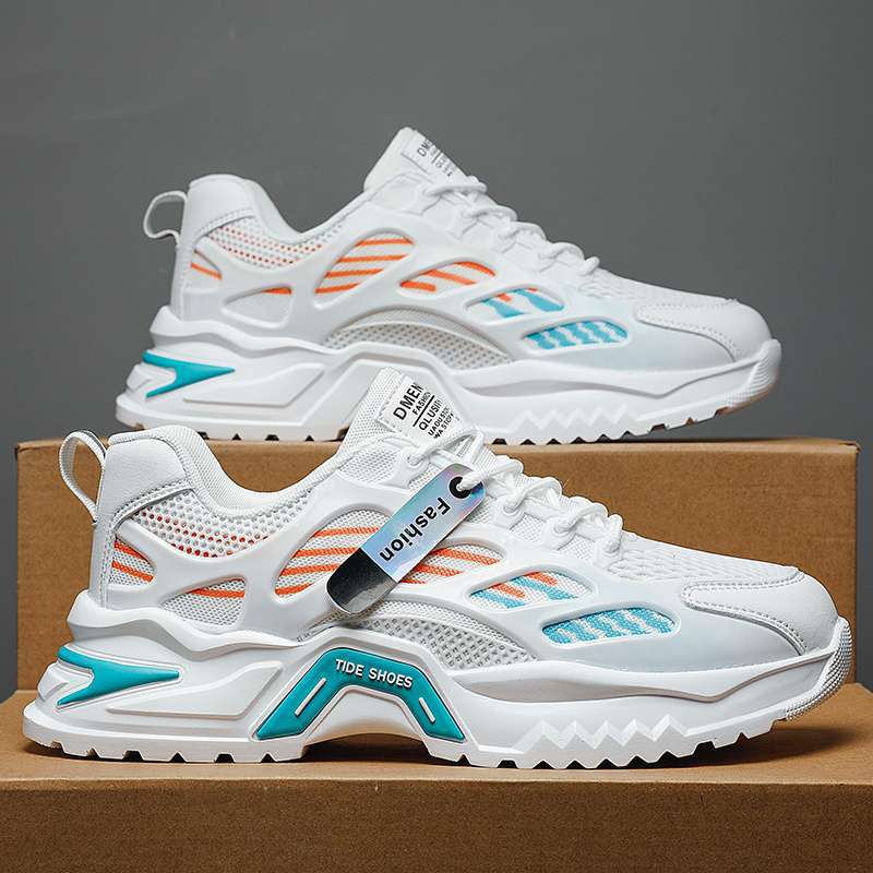 Men's shoes summer breathable 2025 new versatile mesh sports casual running heightening black dad ins trendy shoes