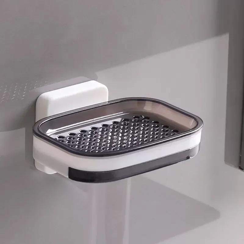 

Настенная двухслойная мыльница без дырокола, ящик для слива, держатель для кухонной губки, ящик для хранения, органайзер для ванной комнаты, полки серый