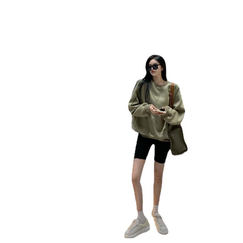 Green Loose-Fit Long Sleeve Round Neck Sweater for Women - 2023 European & American Autumn Trend